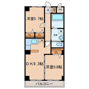クレセール松岡Ⅱ(2DK/3階)の間取り写真