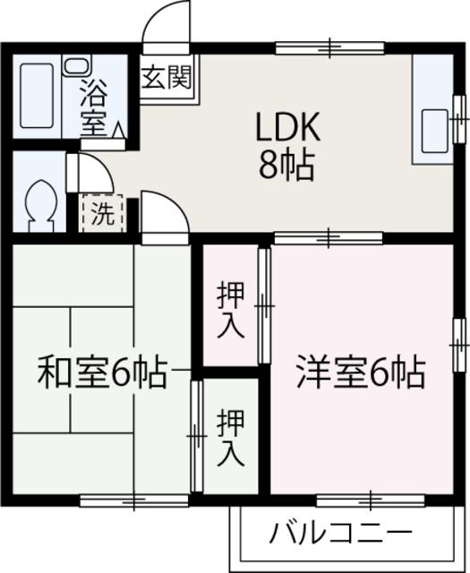 第二小杉ハイツ(2DK/2階)の間取り写真
