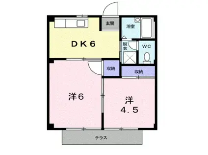 シティハイツ田辺(2DK/1階)の間取り写真