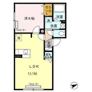 リビングタウン山の手 G棟(1LDK/2階)の間取り写真