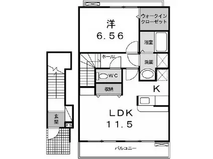 ウィング・ハ-ト(1LDK/2階)の間取り写真