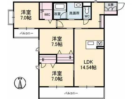 シャーメゾンステージ新山口駅前 B棟(3LDK/2階)の間取り写真