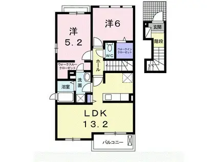 ラララK3 B(2LDK/2階)の間取り写真