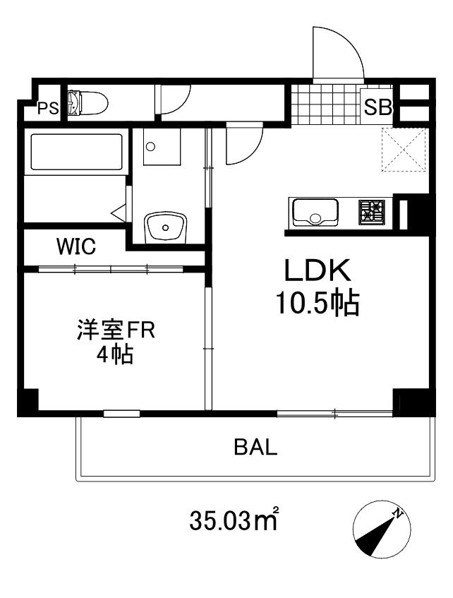 アリビラ六甲(1LDK/3階)の間取り写真