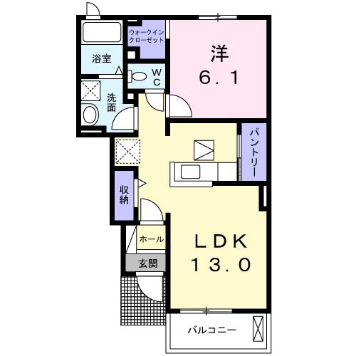 コクーン・I(1LDK/1階)の間取り写真