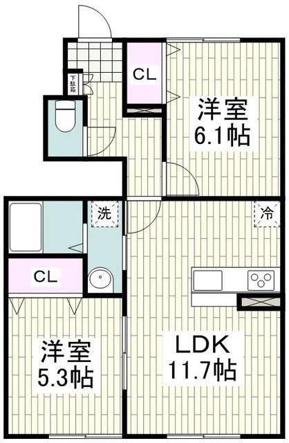 西鶴間KIガーデン壱番館(2LDK/1階)の間取り写真