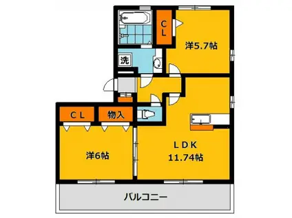 メゾンアーバンHI(2LDK/2階)の間取り写真