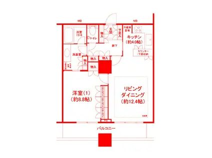 プライマリーナ山下公園グレーシアタワー(1LDK/14階)の間取り写真
