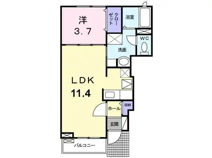 ウィスタリア(1LDK/1階)の間取り写真
