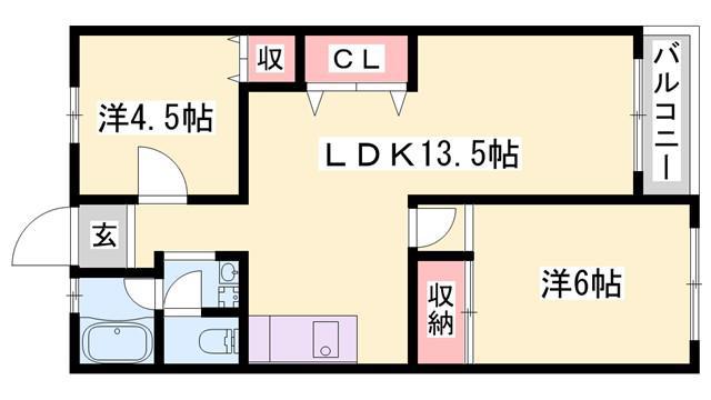 カンパーナ城の東(2LDK/4階)の間取り写真