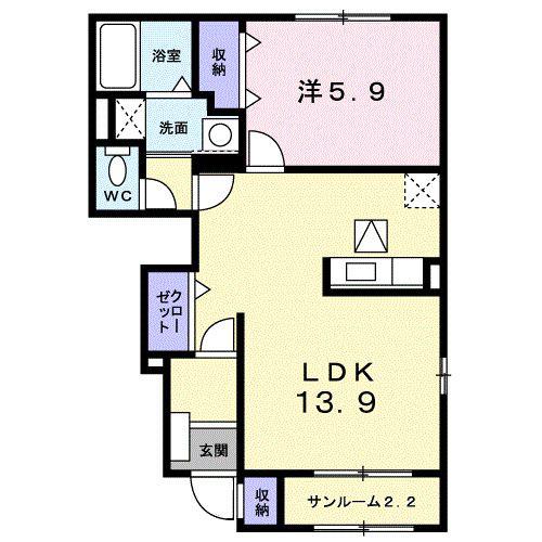 ニューアペックス A(1LDK/1階)の間取り写真