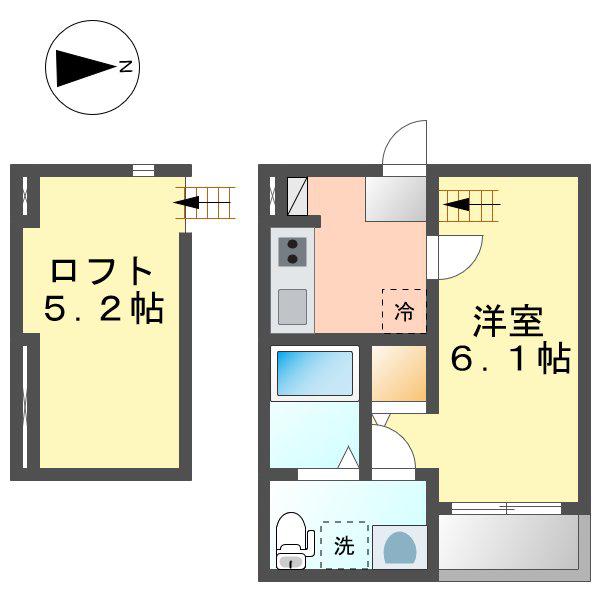 ビューシエル(1SK/2階)の間取り写真