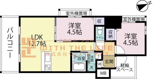 アポロ久留米東町(2LDK/15階)の間取り写真