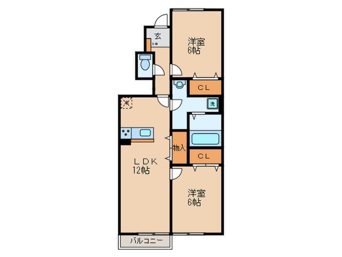 リーブル桃山(2LDK/1階)の間取り写真