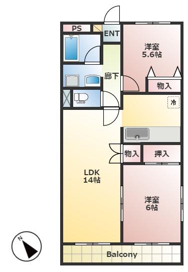 カーサ新所沢I(2LDK/1階)の間取り写真