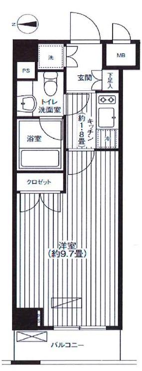 グランハイツ東新宿(1K/3階)の間取り写真