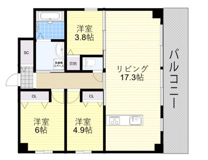 PARKHILLS安堂寺町(3LDK/7階)の間取り写真