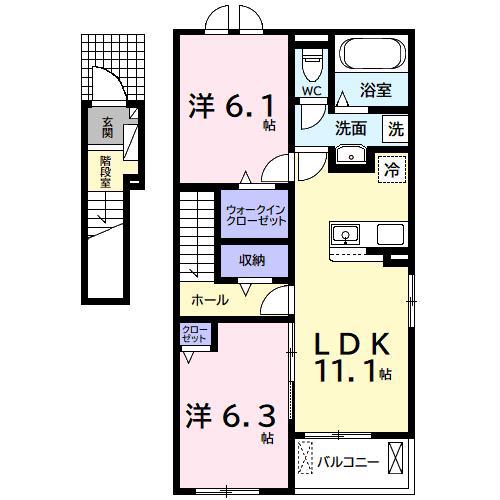 ヴィラ・オアシス(2LDK/2階)の間取り写真