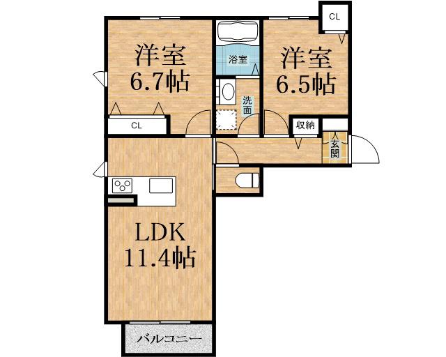 グレンディールD(2LDK/2階)の間取り写真