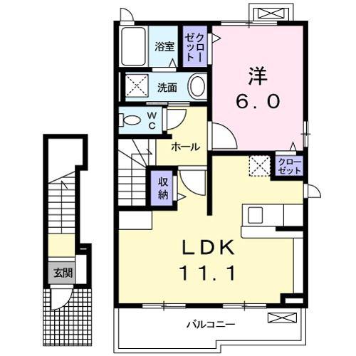 イースト・ハウス(1LDK/2階)の間取り写真