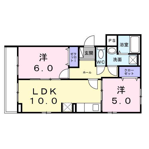 ヴィラ オーブ - K(2LDK/2階)の間取り写真