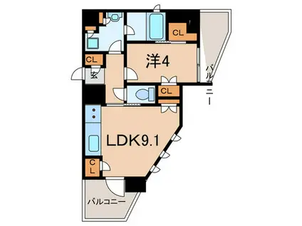 リバーレ鷺沼(1LDK/6階)の間取り写真