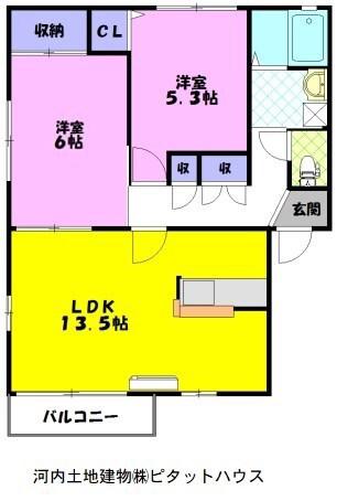 トゥインクル花門B(2LDK/1階)の間取り写真