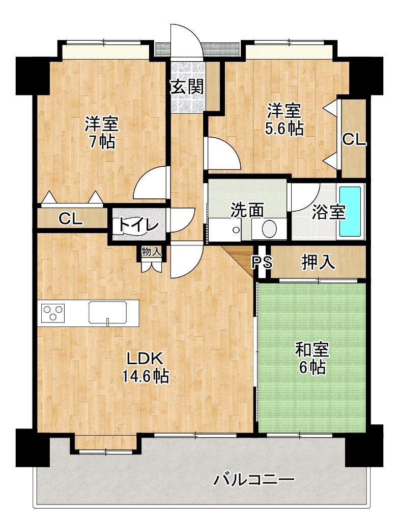 アーサー久留米グランセ(3LDK/2階)の間取り写真