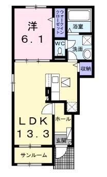 オンザロード B(1LDK/1階)の間取り写真