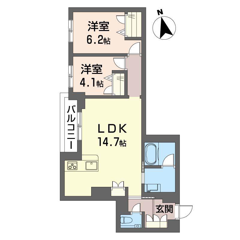 アンムート戸越公園(2LDK/3階)の間取り写真