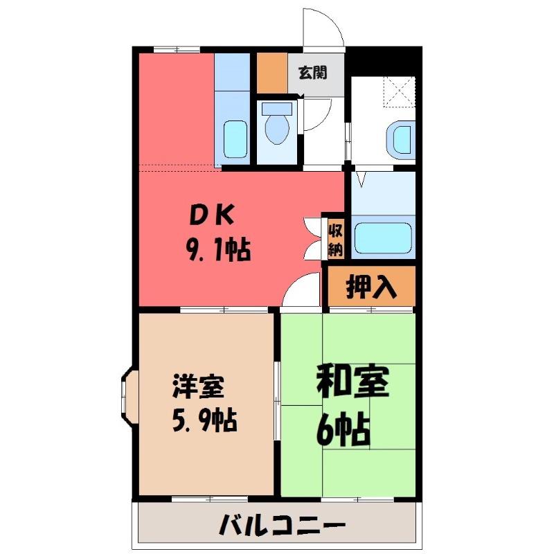ルミナスハイム(2DK/2階)の間取り写真