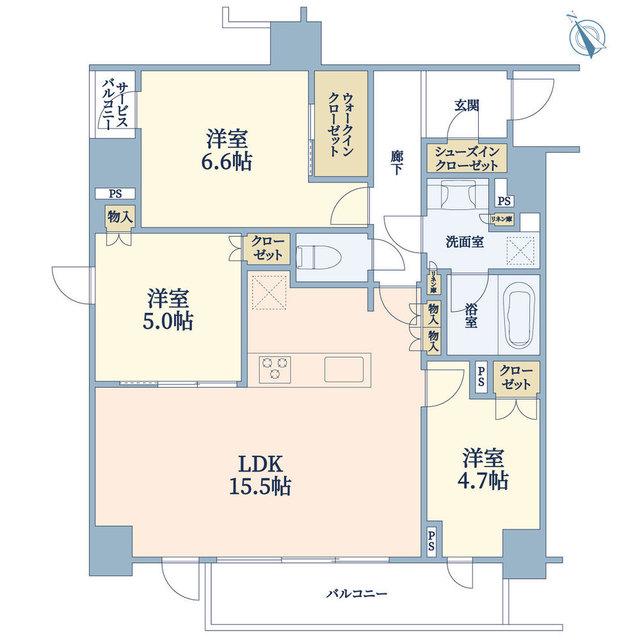 ピアース柿の木坂(3LDK/2階)の間取り写真