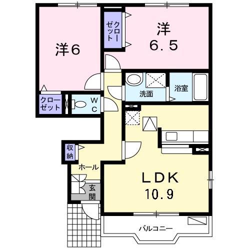 ミルキー・ウェイA(2LDK/1階)の間取り写真