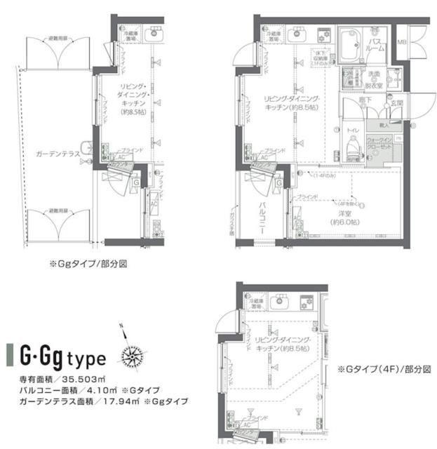 ズーム新宿夏目坂(1LDK/1階)の間取り写真
