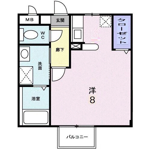 フォンティーヌ(ワンルーム/2階)の間取り写真