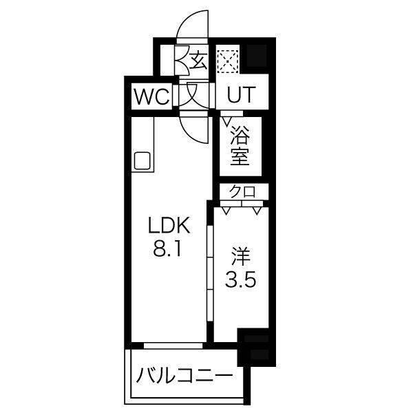 SOLメイクス新栄(1LDK/12階)の間取り写真