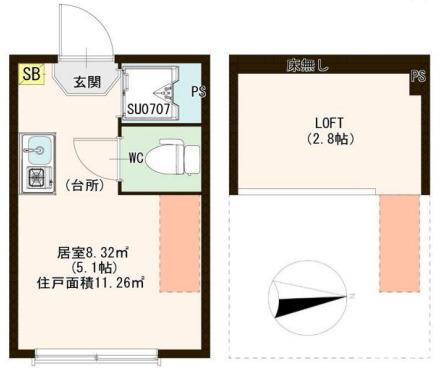 ハーモニーテラス成田東II(ワンルーム/1階)の間取り写真