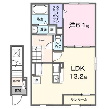 プリート南国II(1LDK/2階)の間取り写真