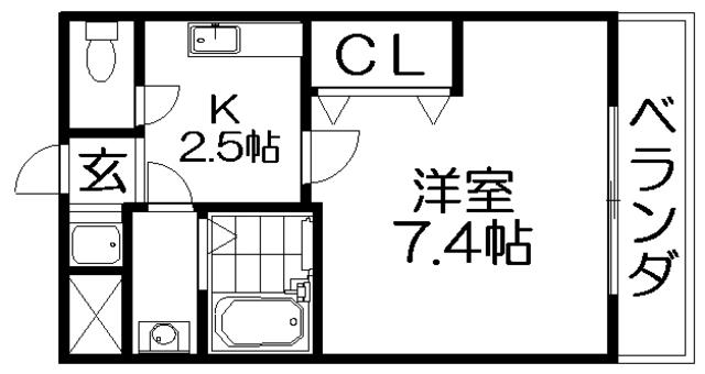 ルガール(1K/2階)の間取り写真