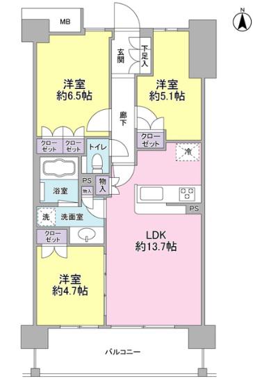 アンビエンテ経堂(3LDK/6階)の間取り写真