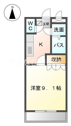 ルミエール大坪(1K/2階)の間取り写真