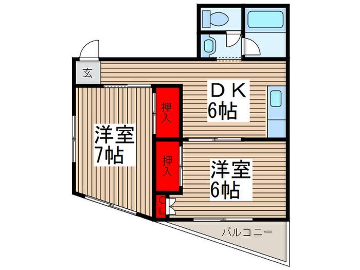 岩瀬ビル(2DK/3階)の間取り写真