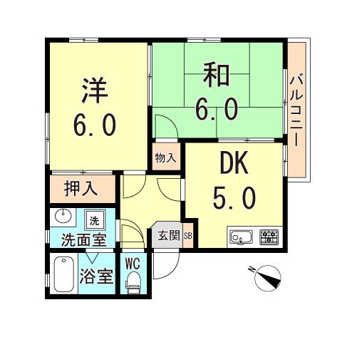 オネスティ14(2DK/1階)の間取り写真