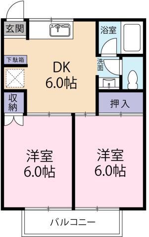 プレジールハクホウ(2DK/2階)の間取り写真