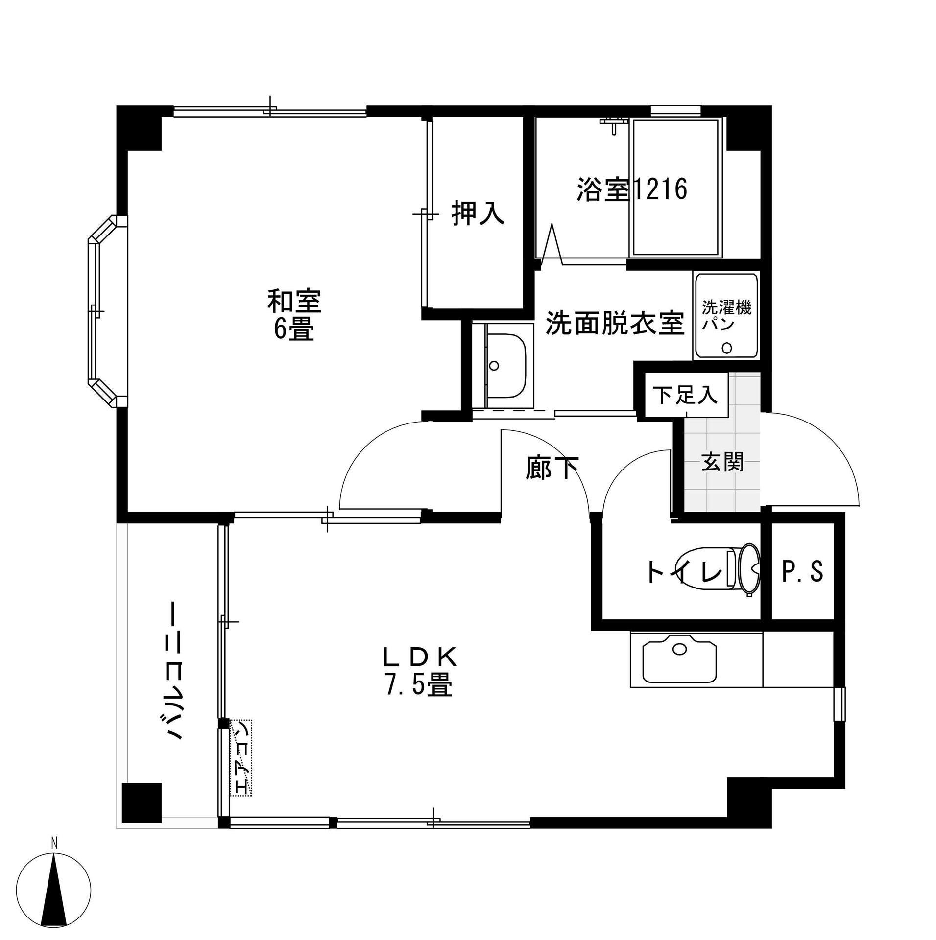シティパル若宮1番館(1LDK/1階)の間取り写真