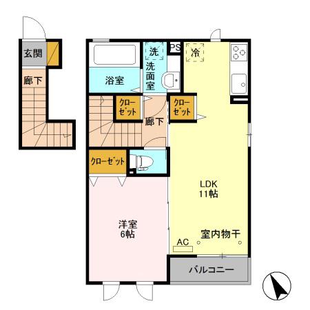 ドゥラメンテ 1LDK(1LDK/2階)の間取り写真
