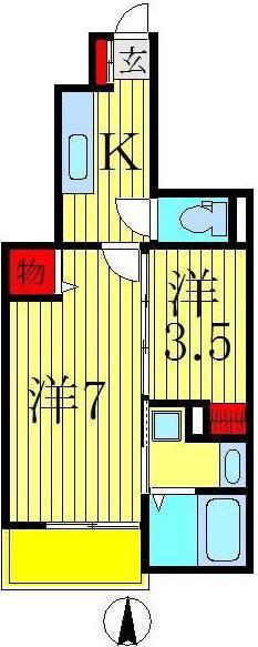アンジュ アルモ二ー(1SK/1階)の間取り写真