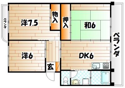 第三泉ヶ丘ビル(3DK/4階)の間取り写真