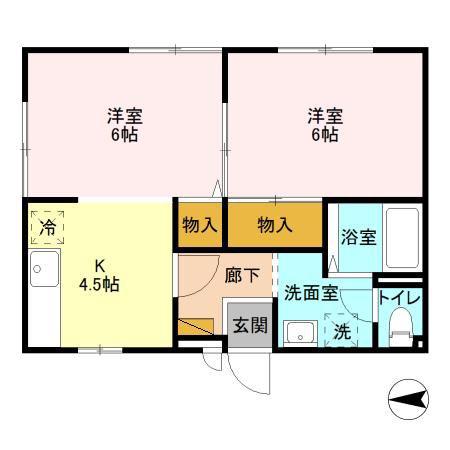グリーンヒルズ E棟(1LDK/2階)の間取り写真