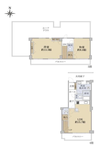 鴨川グランドコーポ(2LDK/4階)の間取り写真